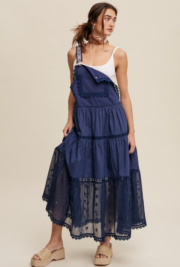 Lace and Tiered Romantic Overall Dress