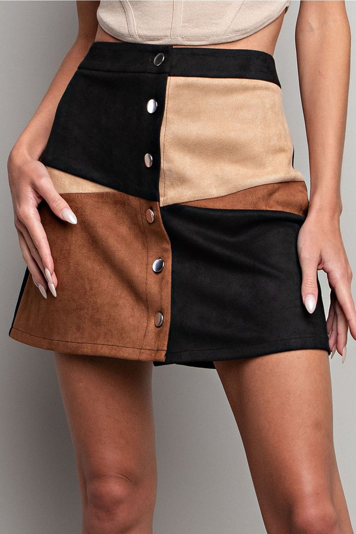 Fall Block Suede Skirt